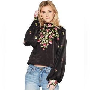 Free People High Neck Embroidered Jessica Blouse XS